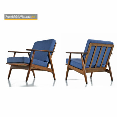 blue fabric walnut lounge chairs