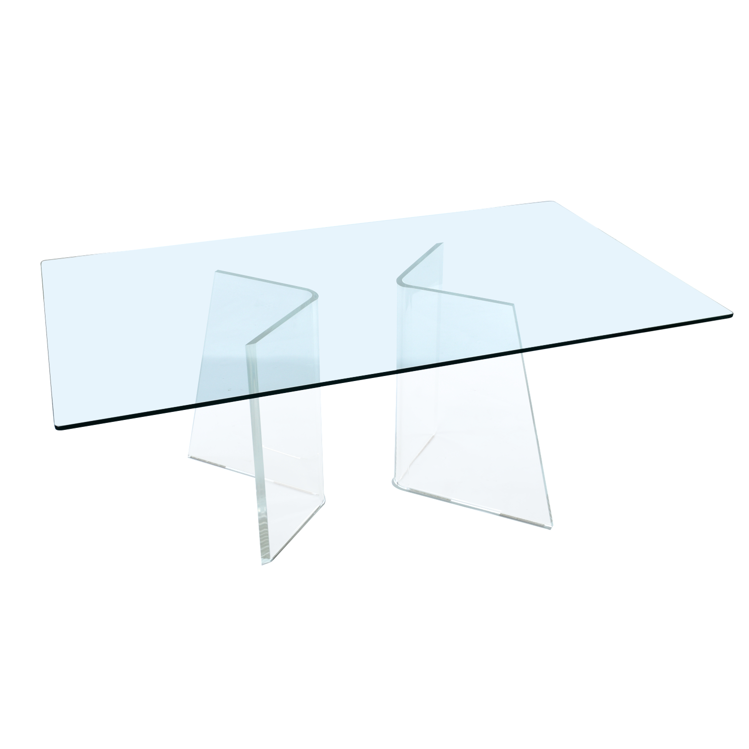 master Copyright Evolve Glass Top Rectangular Dining Table with Asymmetric Angled Lucite Pedestal Bases master Copyright Evolve Glass Top Rectangular Dining Table with Asymmetric Angled Lucite Pedestal Bases