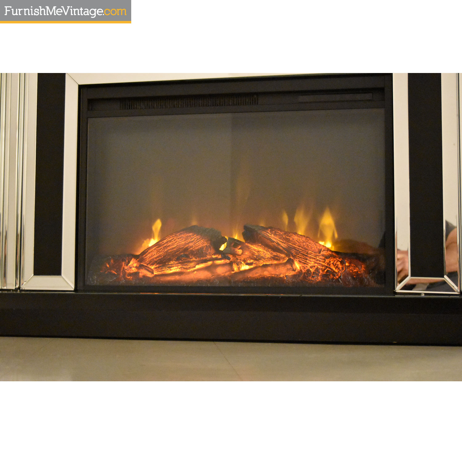 Mirrored and Crystal Studded Electric Fireplace with Remote