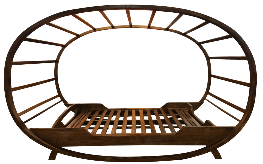 Bali Style Solid Teak Platform Bed with Ovoid Canopy