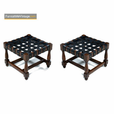 gothic oak leather ottomans