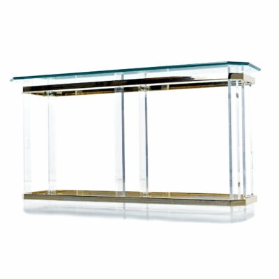 Vintage lucite console table with gold spanners