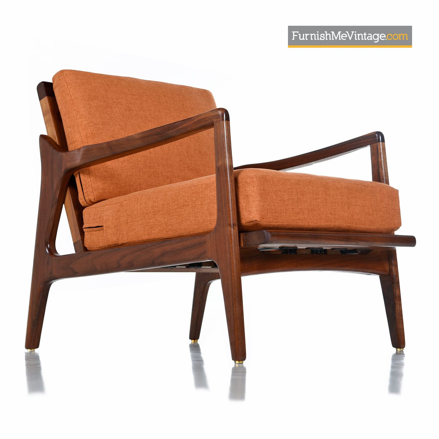 orange solid walnut exceptional mid century modern arm chair