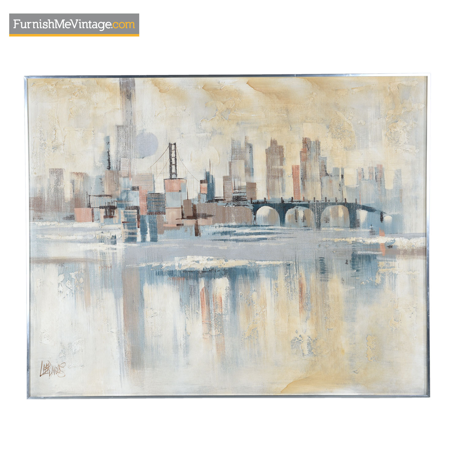 Lee Reynolds Cityscape in White, Blue, Brown, and Blush