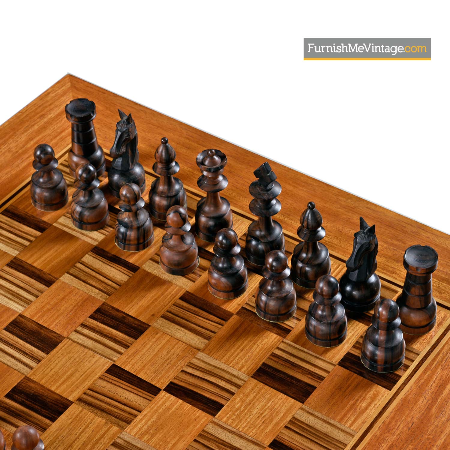 Macassar Ebony and Teak Exotic Hardwood Chess Set Table Set