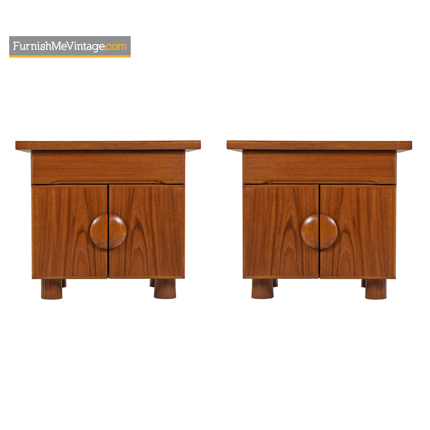 Danish Teak Nightstands With Minimalist Art Deco Styling