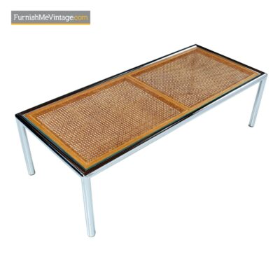 1970s chrome cane glass coffee table
