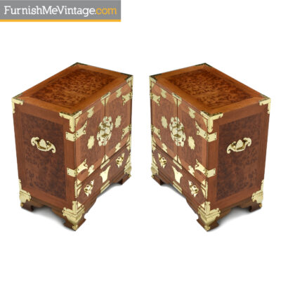 chinese burlwood nightstand teak gold