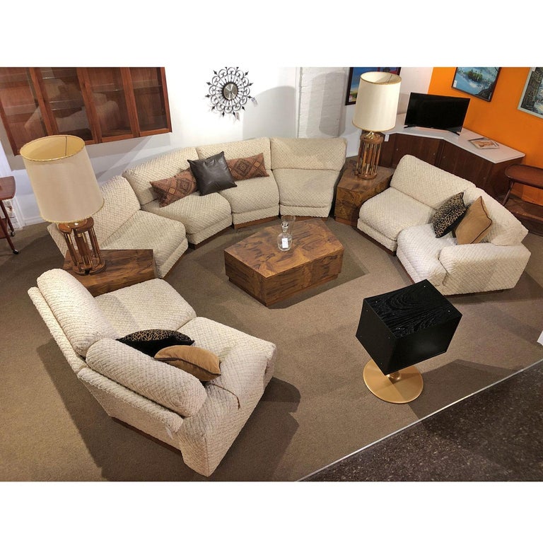 Milo Baughman Style 11 Piece Sectional Sofa Couch And End Tables Set Milo Baughman Style 11 Piece Sectional, Leather Sofa Pit Group