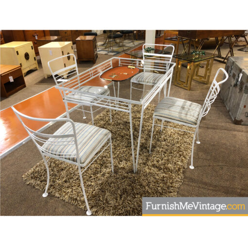 Vintage White Wrought Iron Patio Outdoor Dining Set