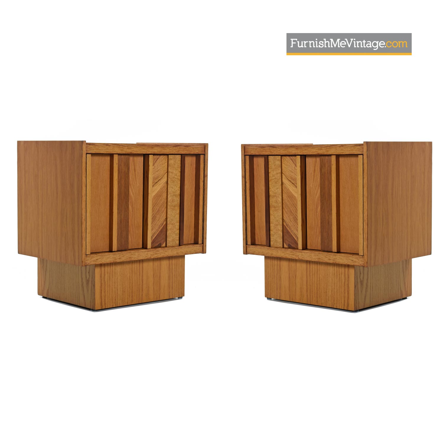 Pair of Maple Burl Walnut Rosewood and Oak Tabago Furniture Brutalist