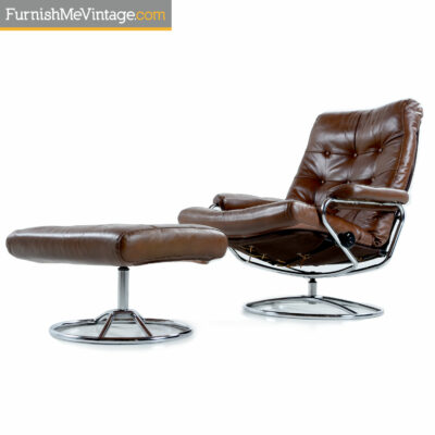 chrome scandinavian brown leather recliner