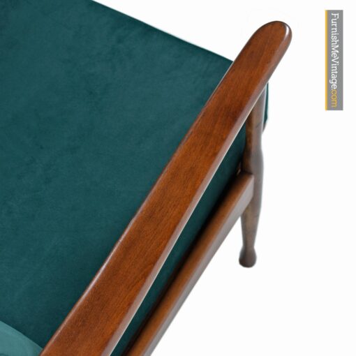 Mid-Century Modern Italian Wood Frame Lounge Chair in Green Velvet