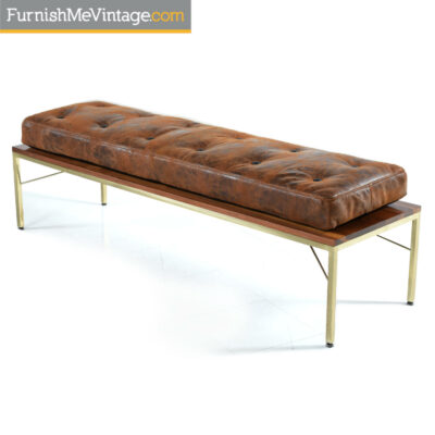 leather gold walnut bench