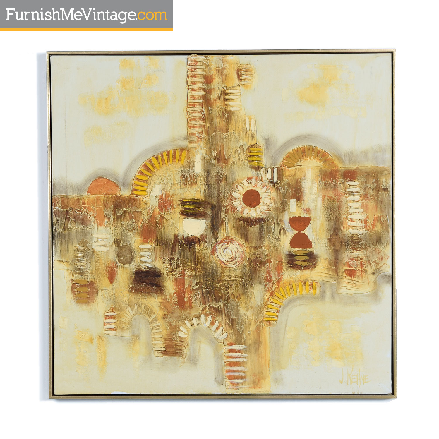 Mid Century Modern Yellow And Burnt Orange Abstract Painting
