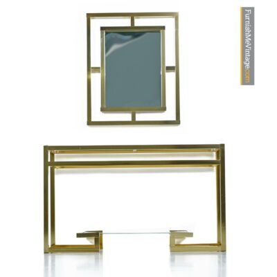 greek key gold mirror console