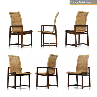 70s modern cane dining chairs