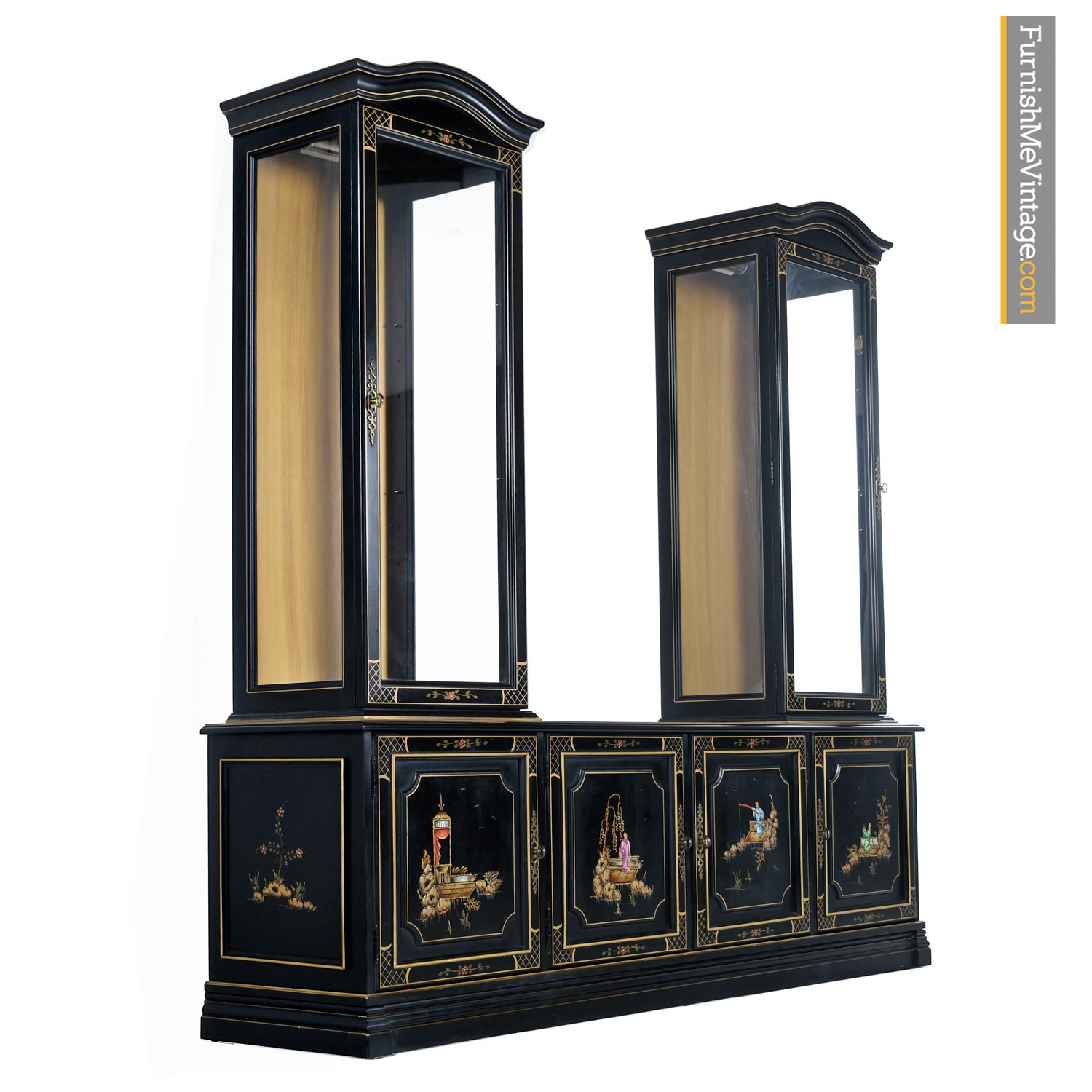 Jasper Oriental Chinoiserie Black Lacquer Display China Cabinet