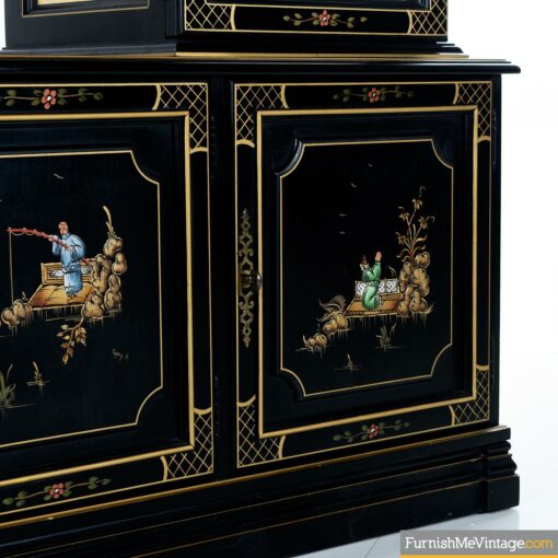 black lacquer oriental cabinet hutch