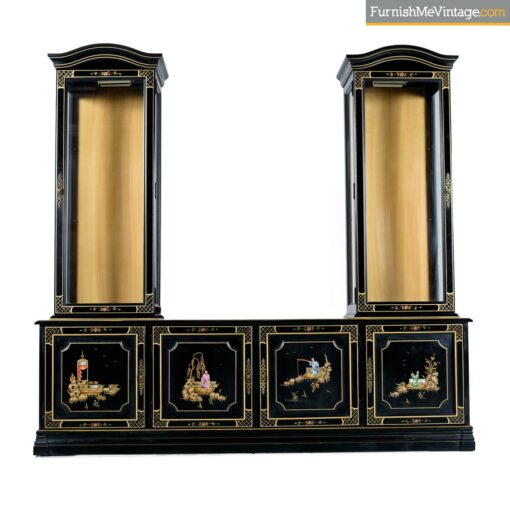 black lacquer oriental decorative hutch credenza