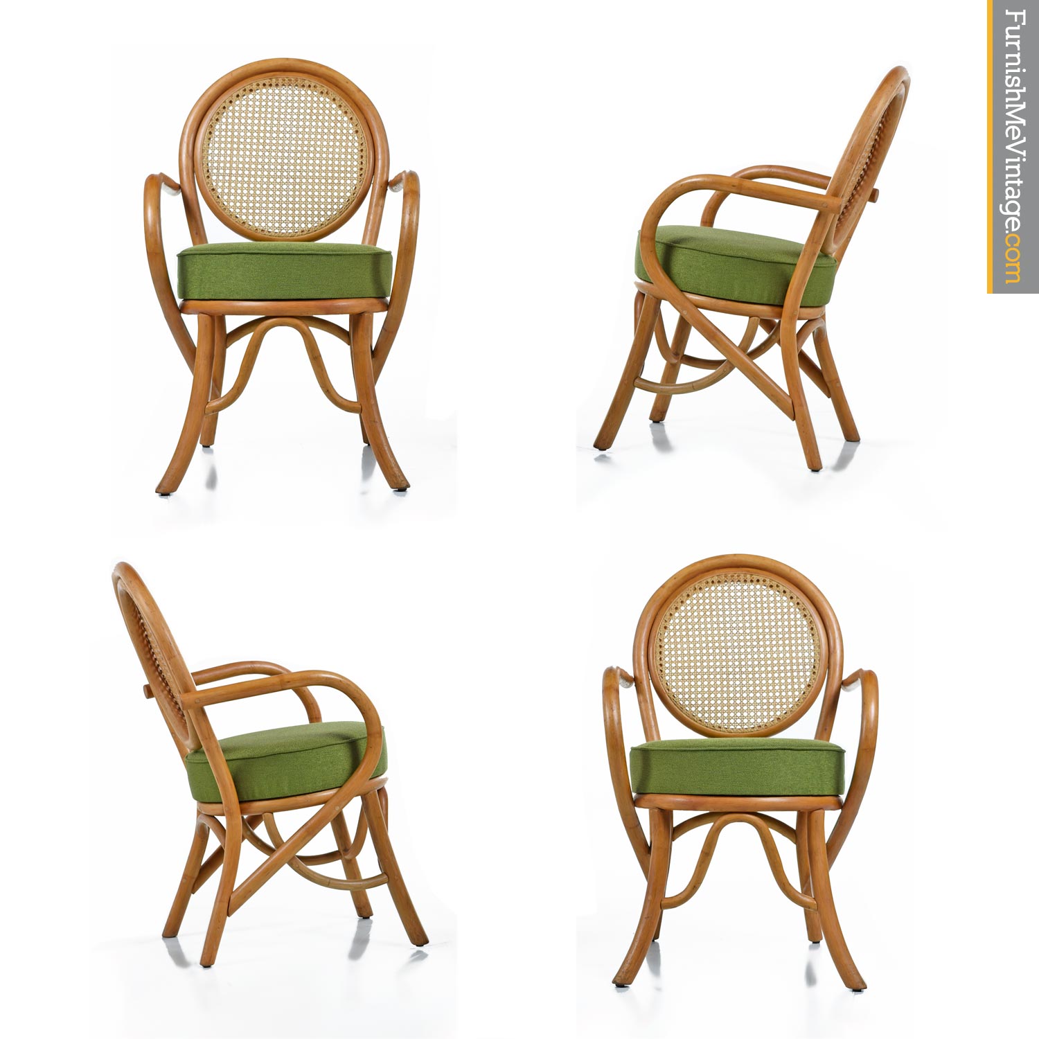 Vintage Paul Frankl Style Cane Back Rattan Armchairs Set Furnish