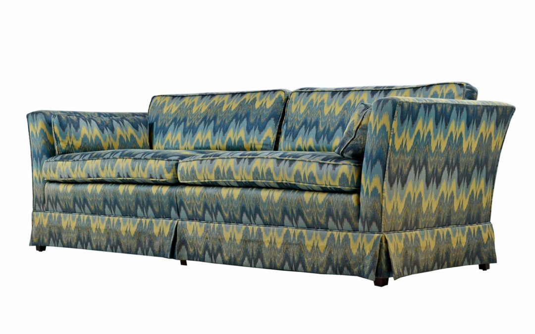 Blue Flame Stitch Jack Lenor Larsen Style 1970s Baker Sofa