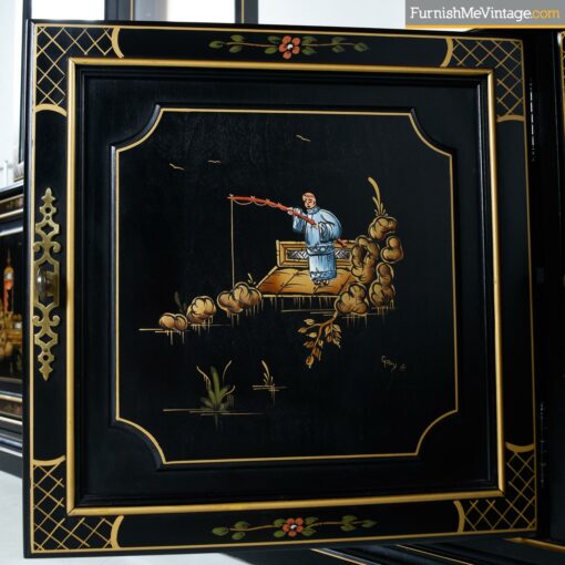 oriental painted hutch black lacquer