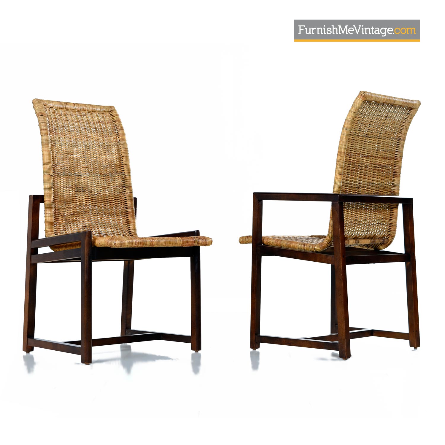 High Back Woven Rattan Dining Chairs By Century Furniture