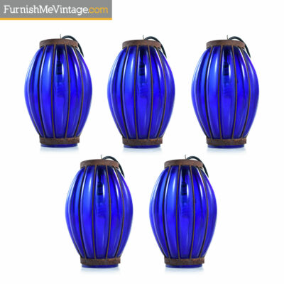 Rustic blue glass and wrought iron pendant lights