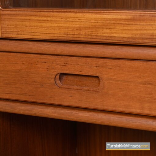 teak glass door bookcase cabinet