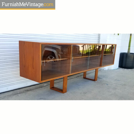 Danish teak credenza hutch with glass doors