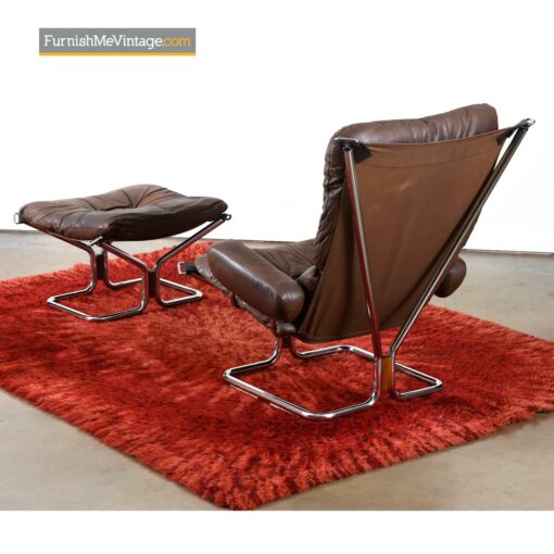 Ingmar Relling Westnofa Leather and chrome lounge chair recliner with ottoman