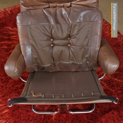 Ingmar Relling Westnofa Leather and chrome lounge chair recliner with ottoman
