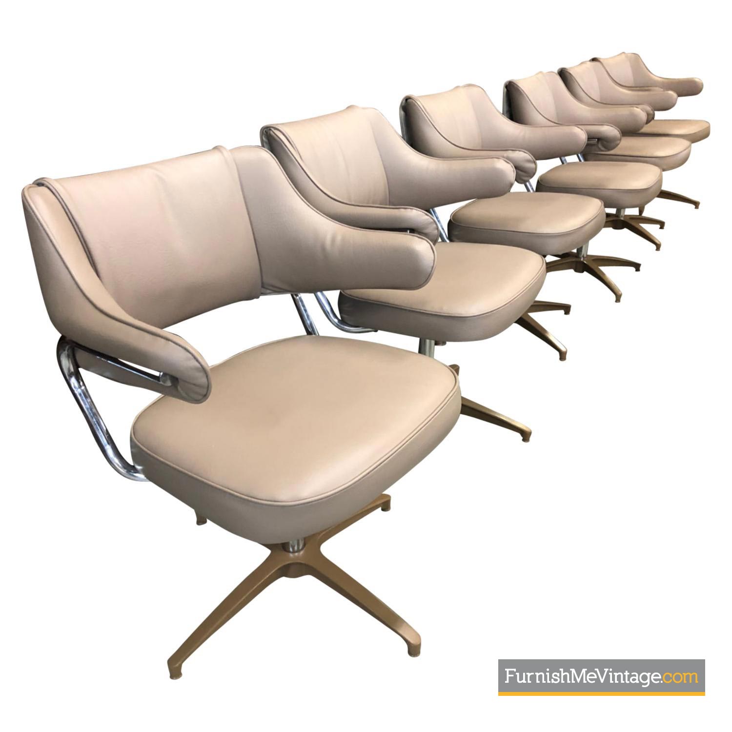 Modern Chrome Swivel Chairs Fully Restored Set Of Six