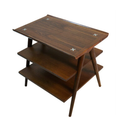 American of Martinsville walnut Accord tiered magazine end table