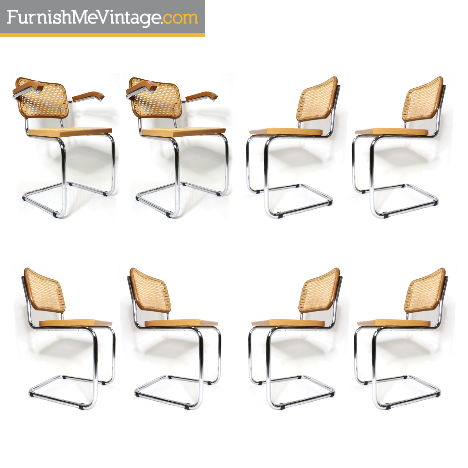 Marcel Breuer Style Blond Beech Wood Chrome Cesca Dining Chairs