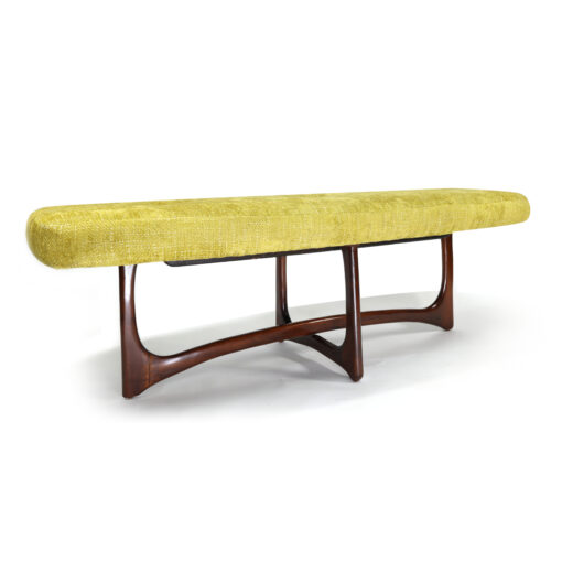 Adrian Pearsall style mid century modern walnut and green bench