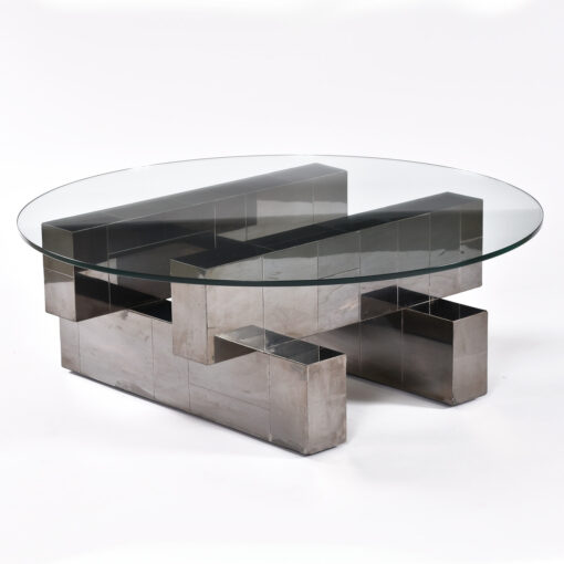 Round glass Paul Evans dark gray Cityscape coffee table