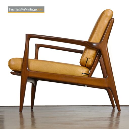 Yellow Leather Mid-Century Modern Kofod Larsen Selig arm chair