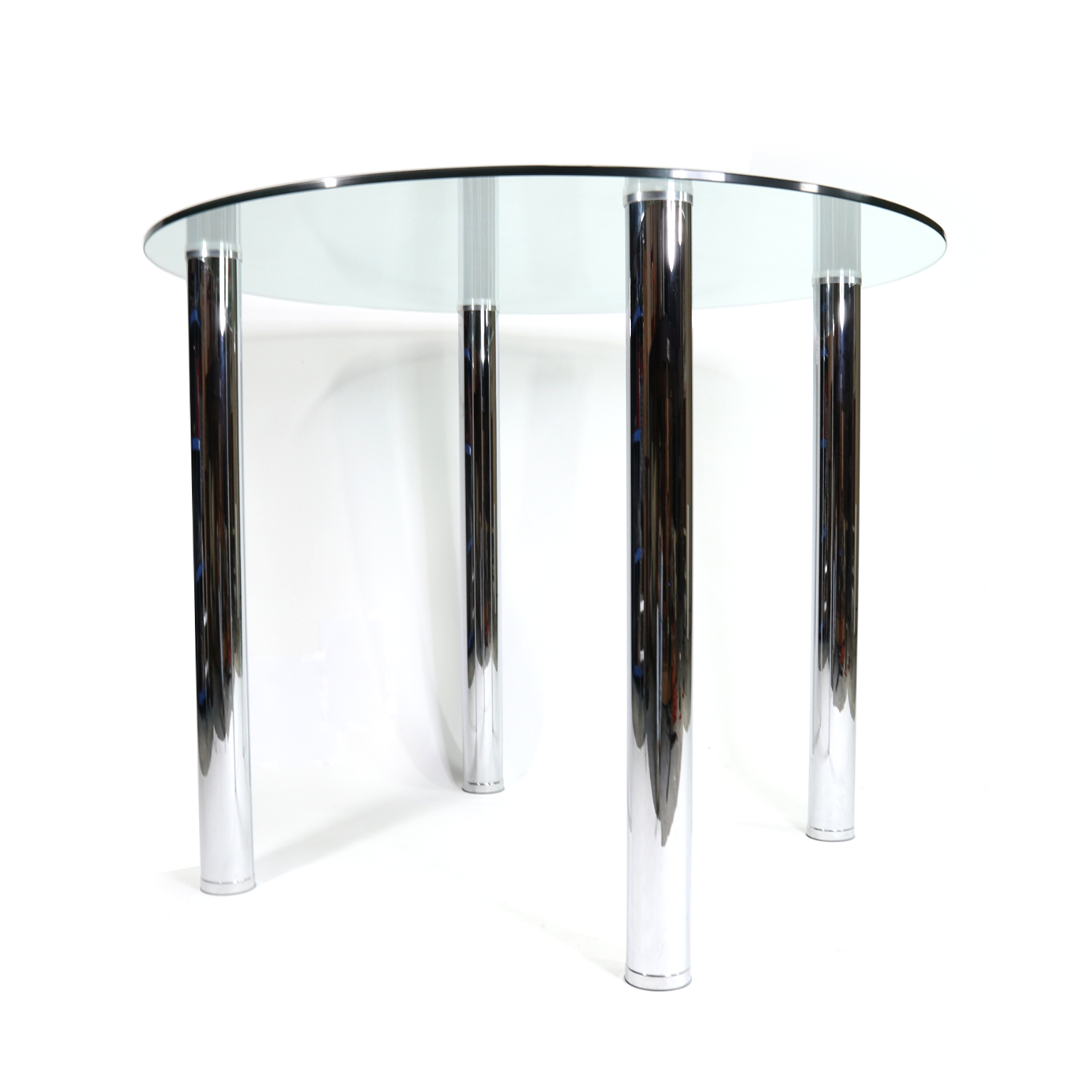 Modern Round Glass Chrome Leg Bar Height Pub Height Dining Table
