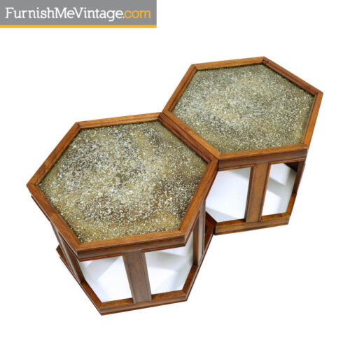 John Keal for Brown Saltman walnut hexagon enameled side tables