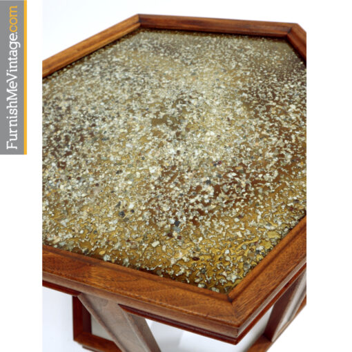 John Keal for Brown Saltman walnut hexagon enameled side tables