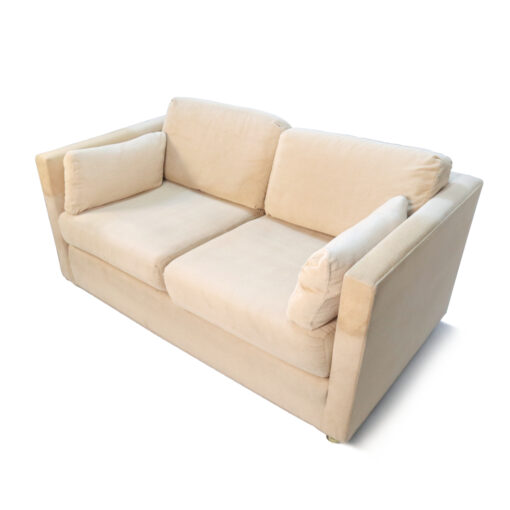 Beige tuxedo loveseat sofa