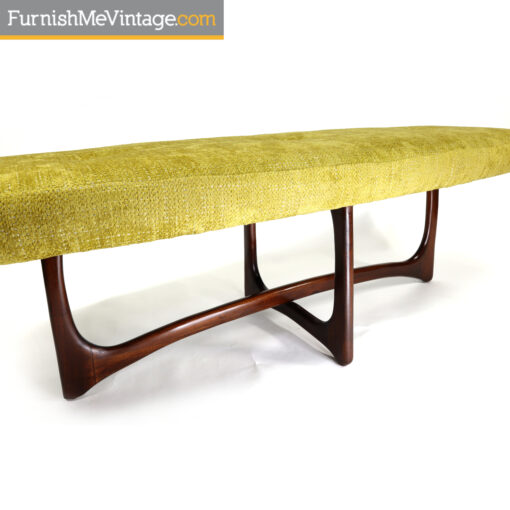 Adrian Pearsall style mid century modern walnut and green bench