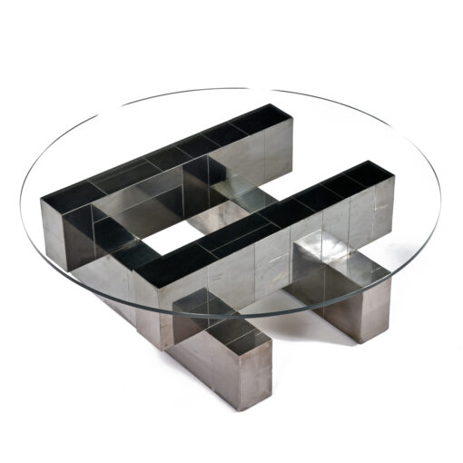 Paul Evans gunmetal gray Cityscape coffee table with round glass