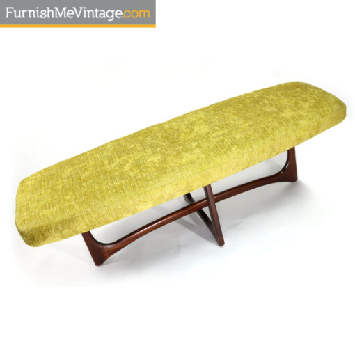Adrian Pearsall style mid century modern walnut and green bench