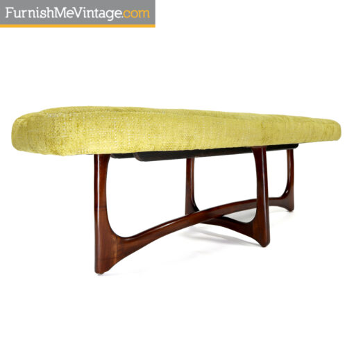 Adrian Pearsall style mid century modern walnut and green bench