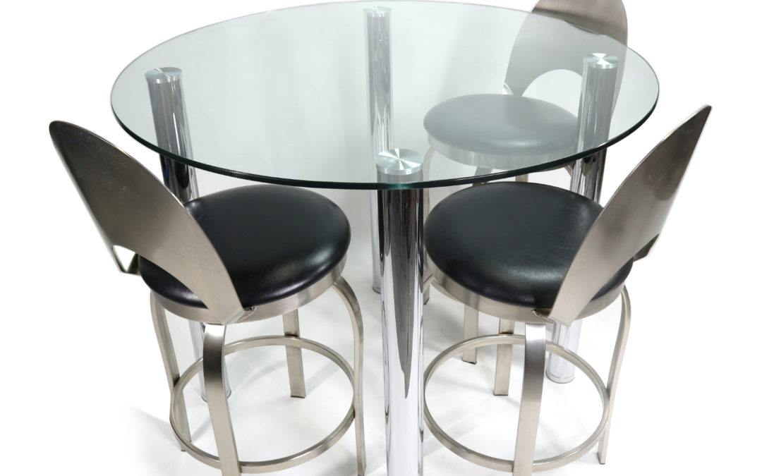 Modern Round Glass and Chrome Bar Height Dining Table