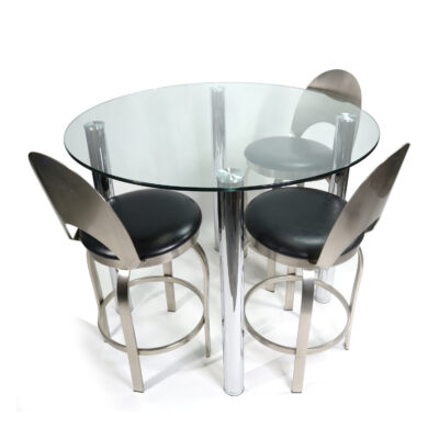 modern Round glass and chrome pub height bar height dining table