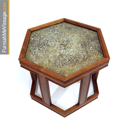 John Keal for Brown Saltman walnut hexagon enameled side tables